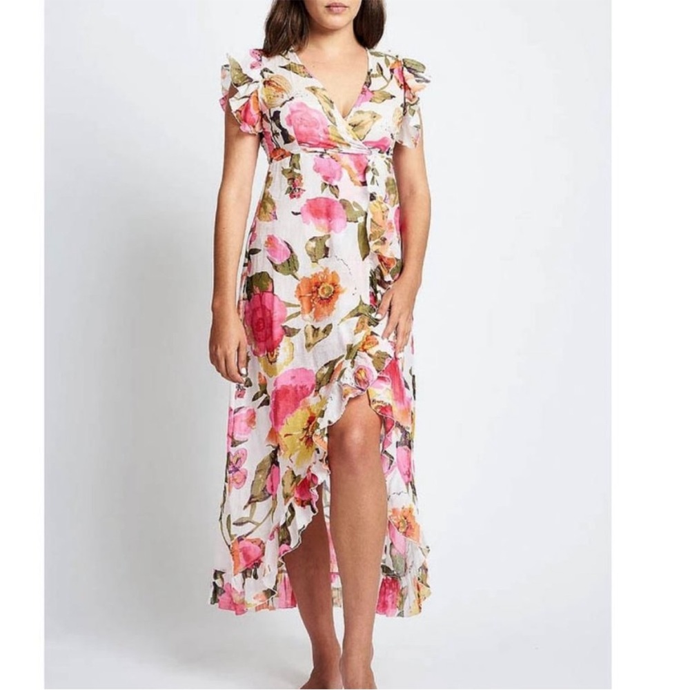 DEBBIE KATZ ROSA 100% AIRY COTTON BEACH MAXI WRAP DRESS COVER UP